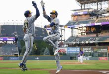 Brewers christian yelich hand leaves after hbp