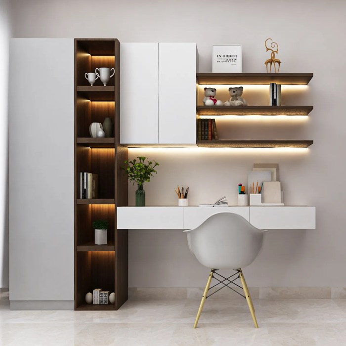 White And Brown Study Room Design With Under-Ledge LED Lighting | Livspace Study sees lower chances milky way crashing into andromeda galaxy