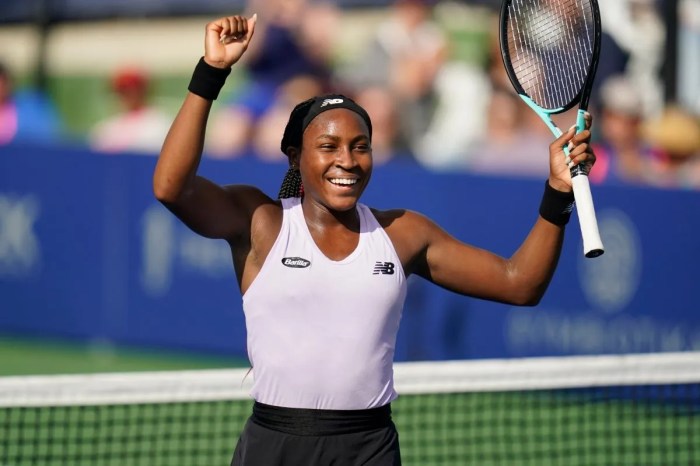 Professional Tennis Player Coco Gauff of United States Celebrates ... Blunder fest gauff downs keys reach last four paris
