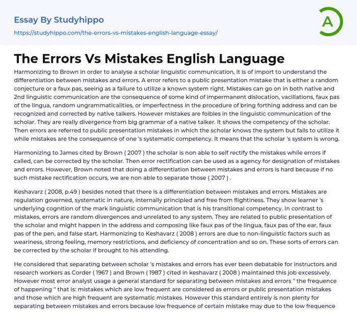 The Errors Vs Mistakes English Language Essay Example | StudyHippo.com English spelling mess essay