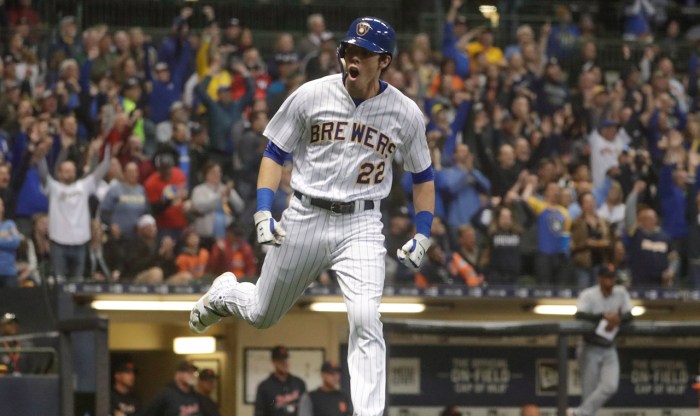 Watch Christian Yelich Crush a 499-Foot Homer for the Milwaukee Brewers ... Brewers christian yelich hand leaves after hbp